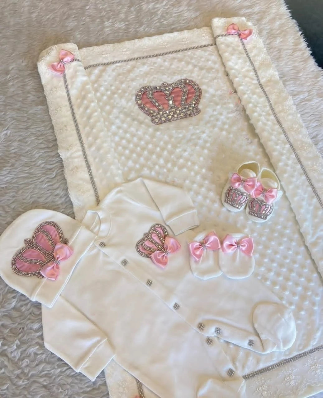 Baby Girl Boy Princess Prince Hospital Exit Newborn Bling Outfits Baby Bottles Gift Set Baby Shower Gift 5pcs Crown Romper