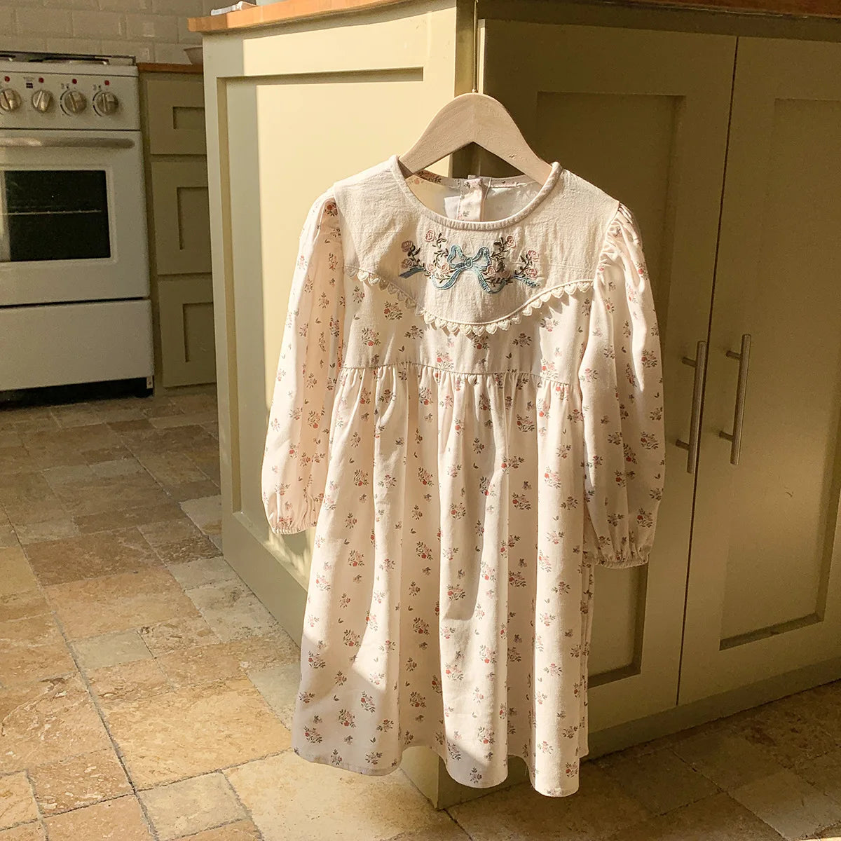 Retro Girls Dress 2025 Autumn New Toddler Kids Girls Cute Print Long-sleeved Sweet Princess Dress