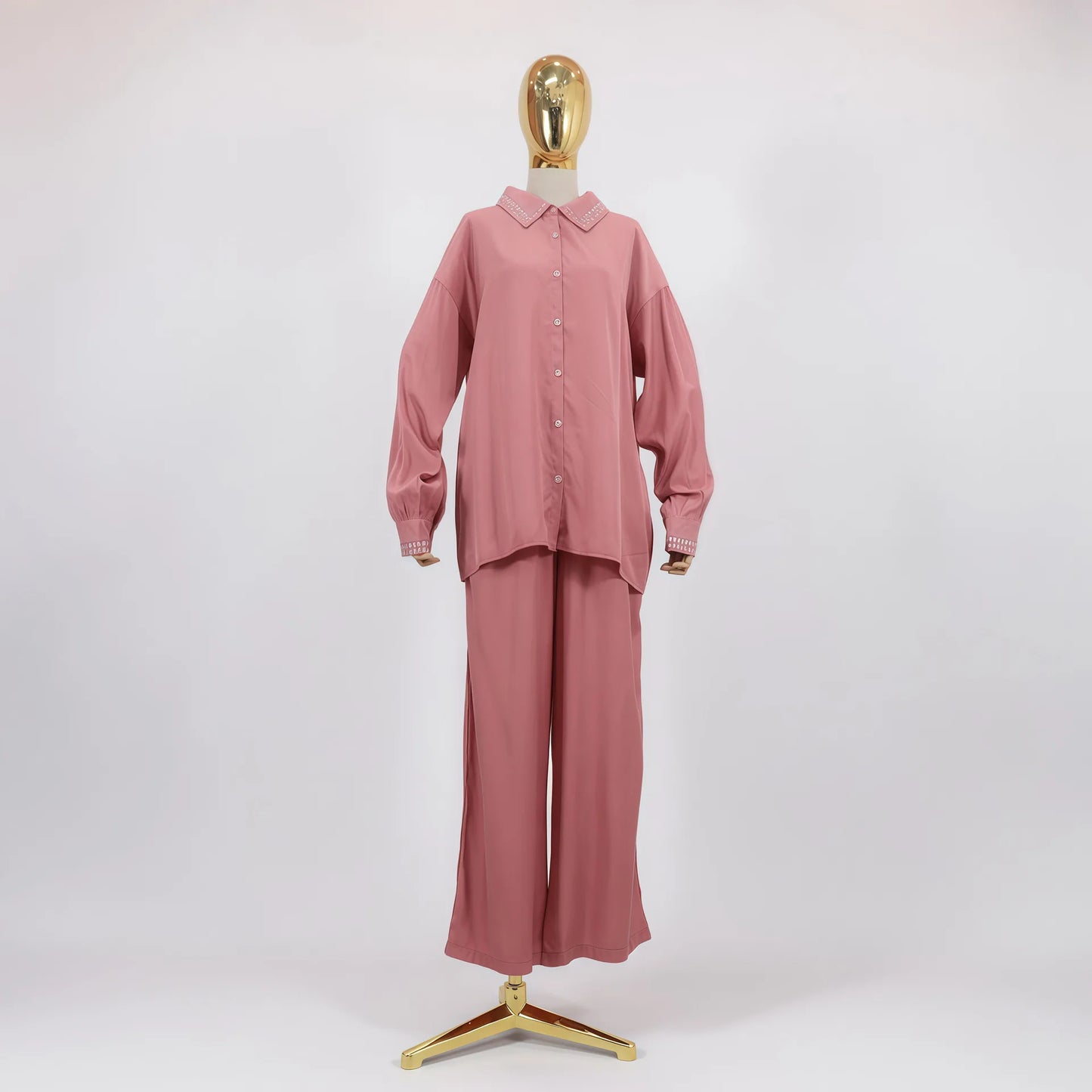 Femme Musulmane Ensembles Casual Women Solid Color Tops and Pants 2 Pieces Set Dubai Kaftan Abaya Islam Clothing Eid Shirt Suits