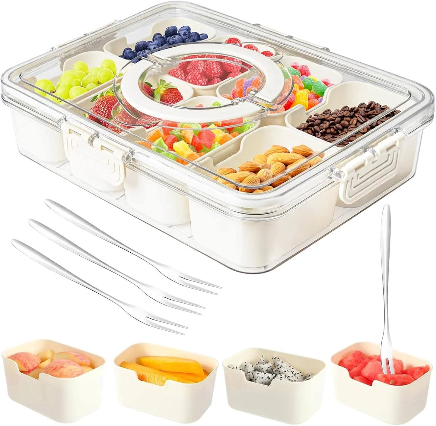 4/8 Grids Snackle Box Container Divided Serving Tray with Lid and Handle Portable Snack Platters for Fruits Snacks Perfect