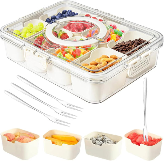 4/8 Grids Snackle Box Container Divided Serving Tray with Lid and Handle Portable Snack Platters for Fruits Snacks Perfect