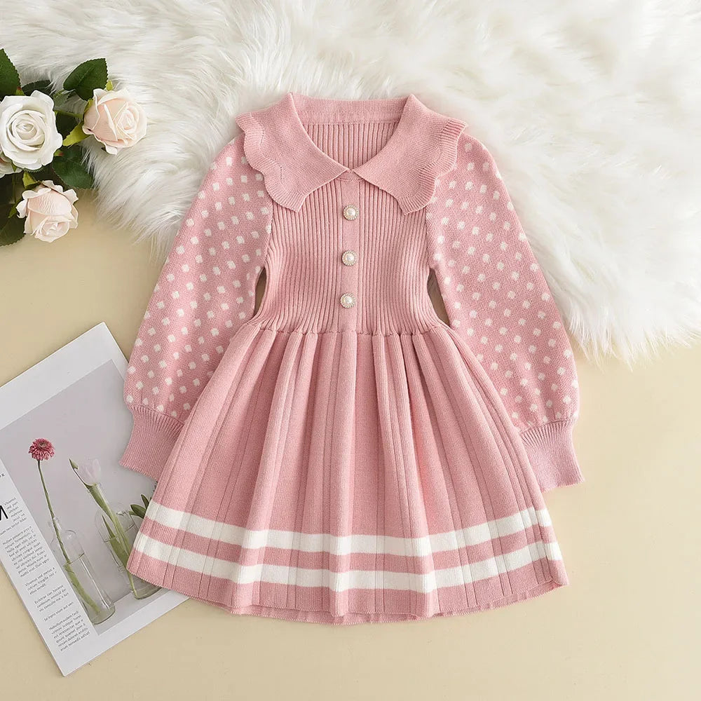 Bear Leader Autumn Winter Girls Sweater Long Sleeve Dress Vest Stripe Party Girl Baby Retro Knitted Wool Dress Casual Vestidos