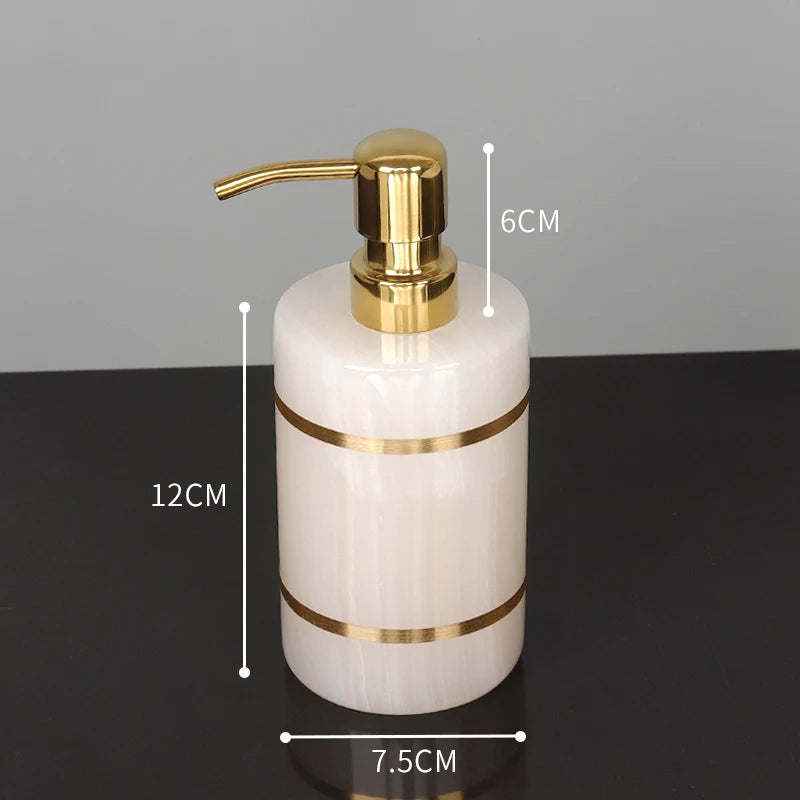 White Onyx Natural Marble Bathroom Accessories Set Gold Luxury Soap Dispenser Soap Dish Tray Toothbrush Holder Bathroom Set