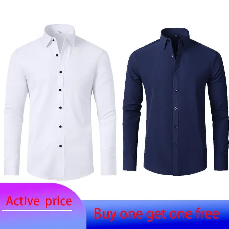 6xl New summer black White men's shirt elastic force non-iron long-sleeved business casual Oversize shirt  mercerized vertical