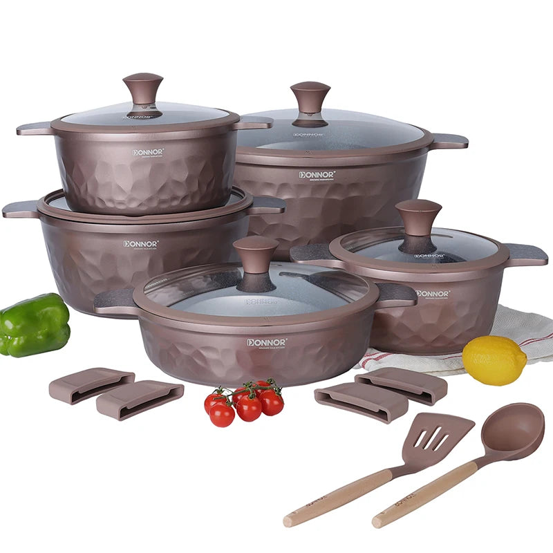 DONNOR 16Pcs Stockpot with Lid Kitchen Induction Cookware Set Multipurpose Stock Pot for Stew Simmering Soup Pot JT450