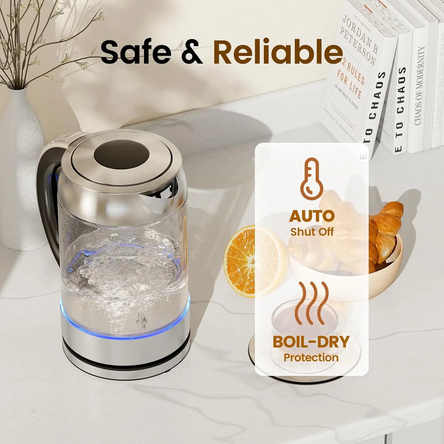1.7L Glass Electric Kettle with 6 Preset Temperatures, Keep Warm, Auto Shut-off, BPA-Free, Rapid Boil 1500W for Coffee & Tea