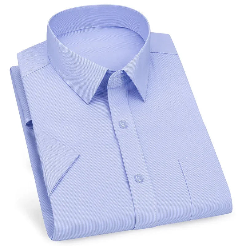 Men's Premium Striped Plaid Short Sleeve Shirts Summer Business Casual Branded Workwear Purple Blue 6XL Plus Large Size KOACUS