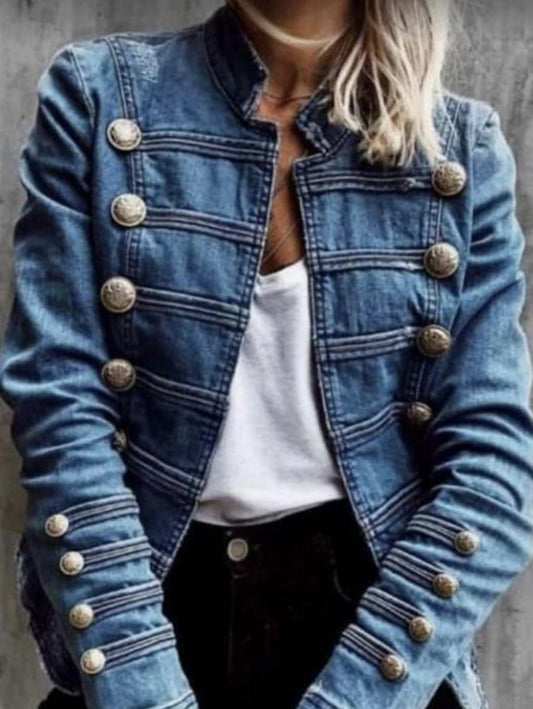 Vintage Commuter Denim Coat Women Autumn New European American Fashion Slim Fit Top Elegant All-match Double Breasted Jackets