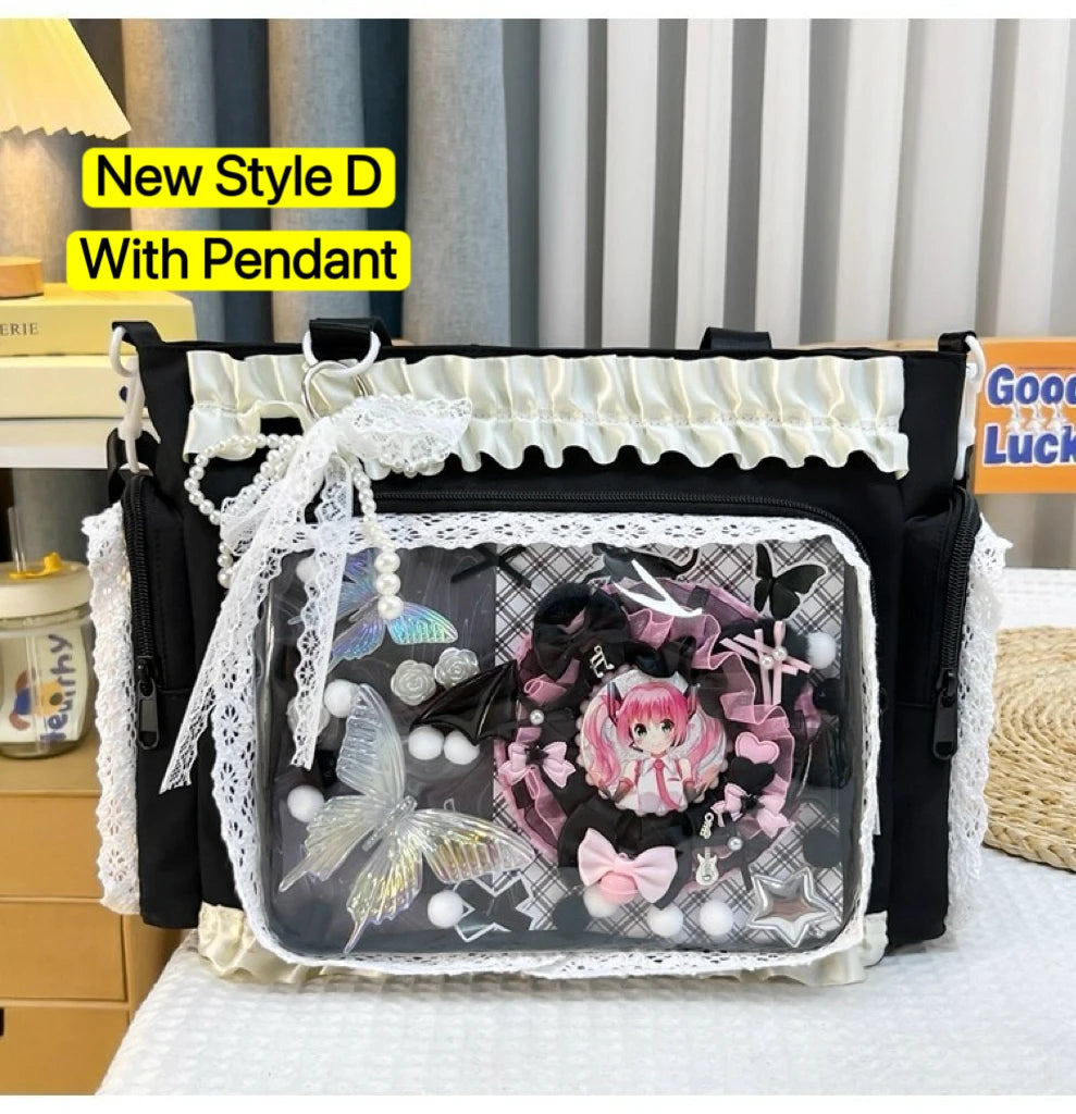 New Y2K Cute Japanese Ita Bag Lolita Girl Transparent Shoulder Tote Bag Large Capacity Crossbody Casual Bag DIY Display Handbags