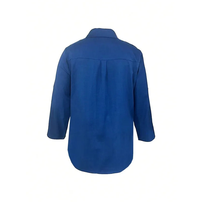 Plus Size 1XL-5XL New Women Casual Long Sleeve Shirt Elegant Solid Lapel Blouse Vintage Tops