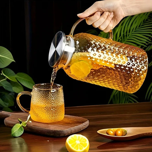 64oz/1.9L Glass Pitcher with Lid & Handle - High Borosilicate Glass for Refrigerator, Keeps Drinks Hot/Cold, Juice Jug, Kitchen