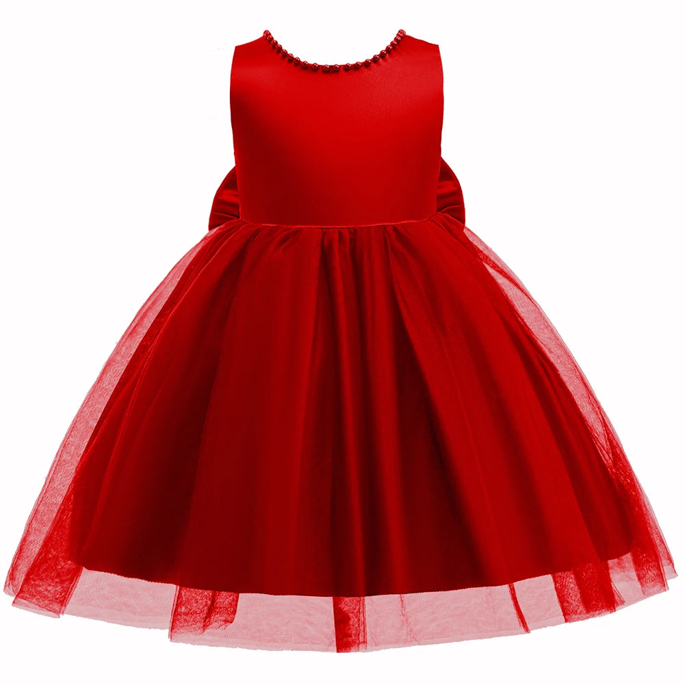 New Year Gift Kids Bowknot Flower Elegant Baptism Princess Dress Pageant Birthday Party Wedding Gown Baby Girl Christmas Dress