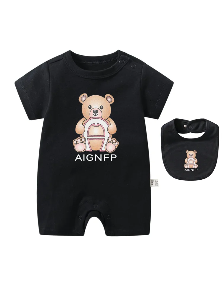 Cute Bear Romper Newborns Clothes 2025 Summer Hot Sale New Toddler Boys Jumpsuit %100 Cotton Soft Bib scarf 2Pcs Set Baby Romper