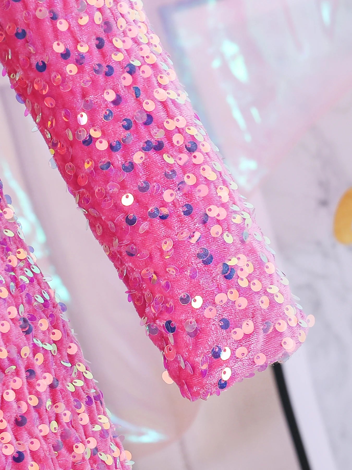 Cute Stylish Girls Pink Sequined Round-Neck Ceremonial Dress Spring Autumn Fashionable Kids' Special Occasion Outfit
