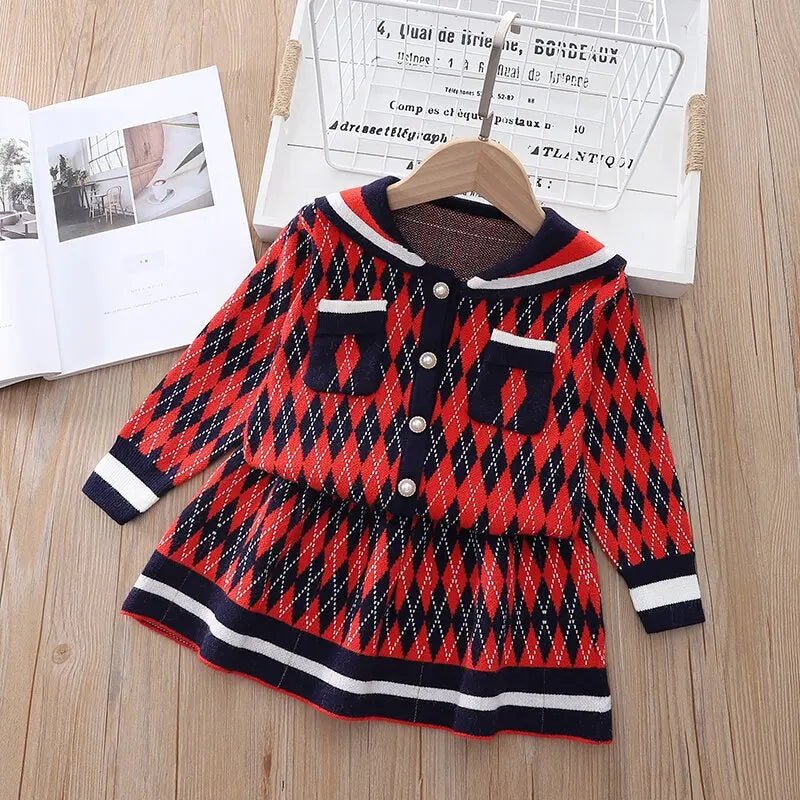 baby Girls clothes set Winter Knitting Long Sleeves Princess Top Skirt 2pcs Birthday Designed Uniform Fall Party Clothing 1-10Ys