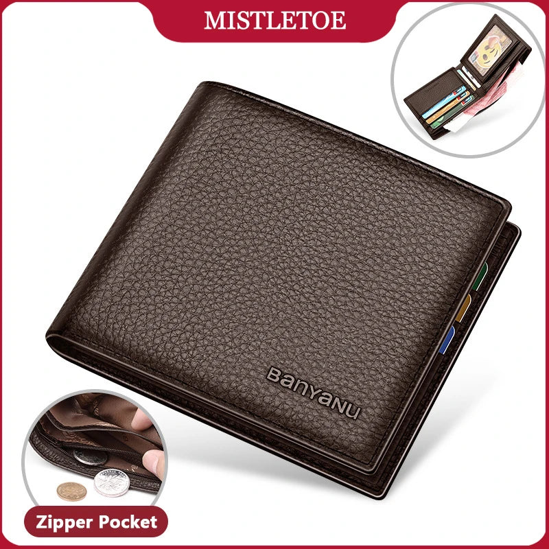 Business Man Wallet Simple Design Bifold Cowhide Genuine Leather Credit Card Wallet for Men Birthday Gifts