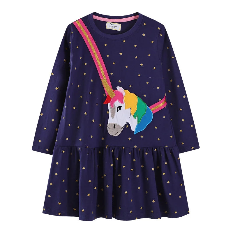Jumping Meters 2-7T Long Sleeve Princess Girls Dresses Animals Embroidery New Autumn Spring Children Costume Hot Selling Dress