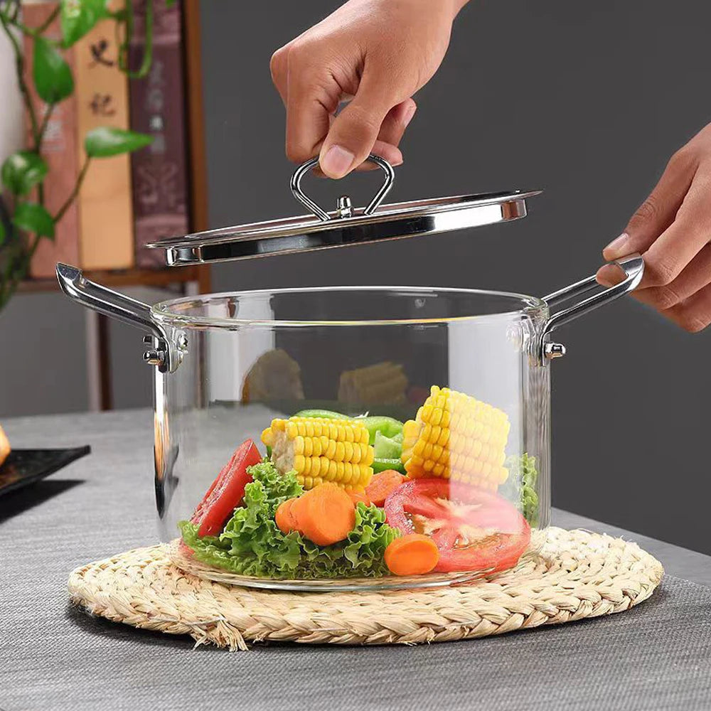 High Borosilicate Glass Cooking Pot with Lid Heat Multiple Sizes Soup Pot with Handles Kitchen Cookware for Soup, Stew, Pasta