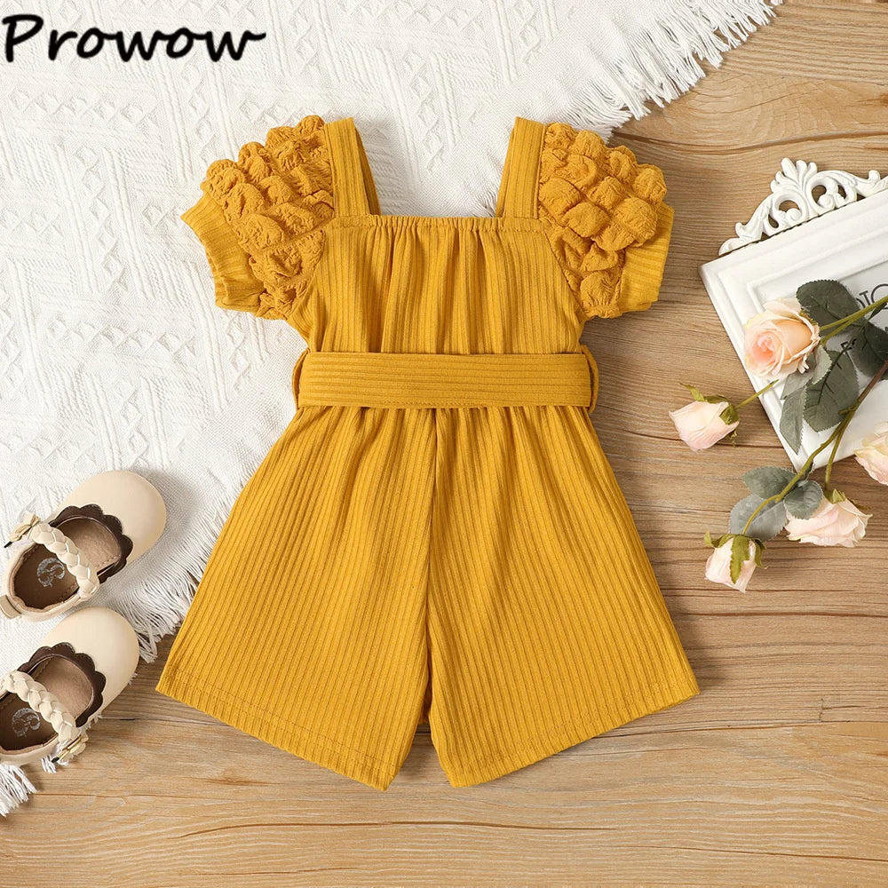 Prowow 3-24M Baby Jumpsuit For Girls Kids Puffy Sleeve Plaid Belted Korean Baby Romper Girls 2pcs Newborn Birth Clothes