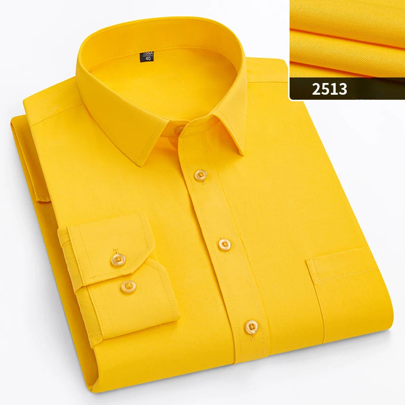 double collor Full shirts for men plus size slim fit formal plain shirt over size office clothes solid long-sleeve business tops