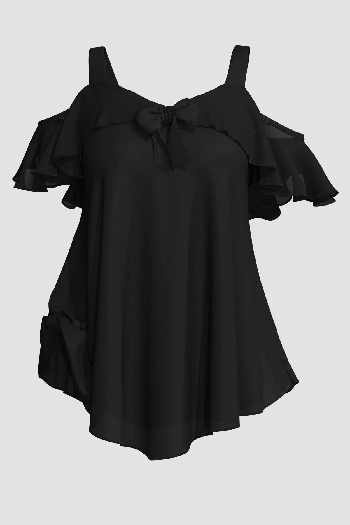 Plus Size Blouse for Women Elegant Cold Shoulder Shirt Ruffles Tops Tee Loose Fit Solid Color Top Blusas Para Mujer 0XL-5XL