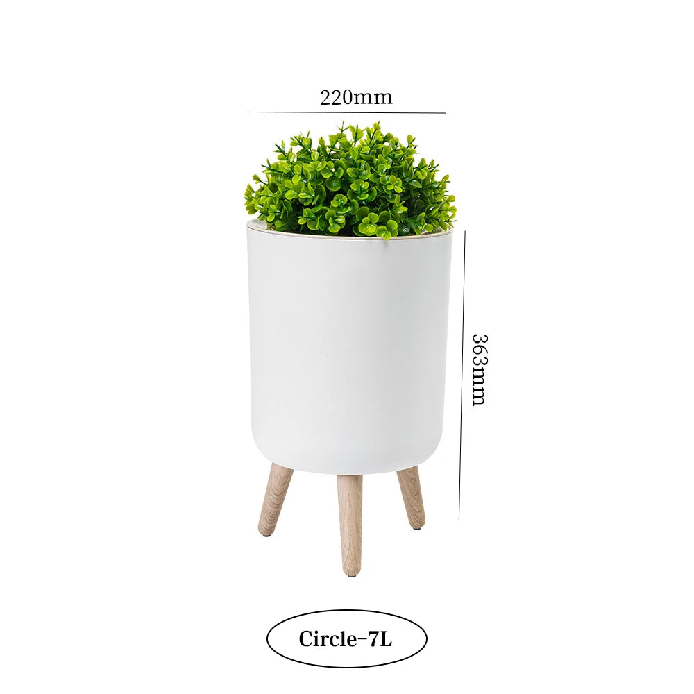 Wooden High Foot Trash Can For Bathroom Creative Kitchen wastebin with Press Cover Living Room Toilet Garbage container