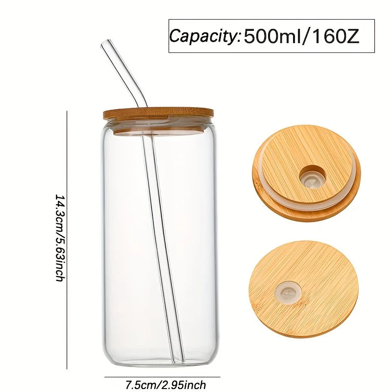 2/4/6pcs Glass Can Shaped Cups with Spill-Proof Lids and Straws 500ml Glass Cup with Bonus Straw Brushes Perfect Birthday Gift
