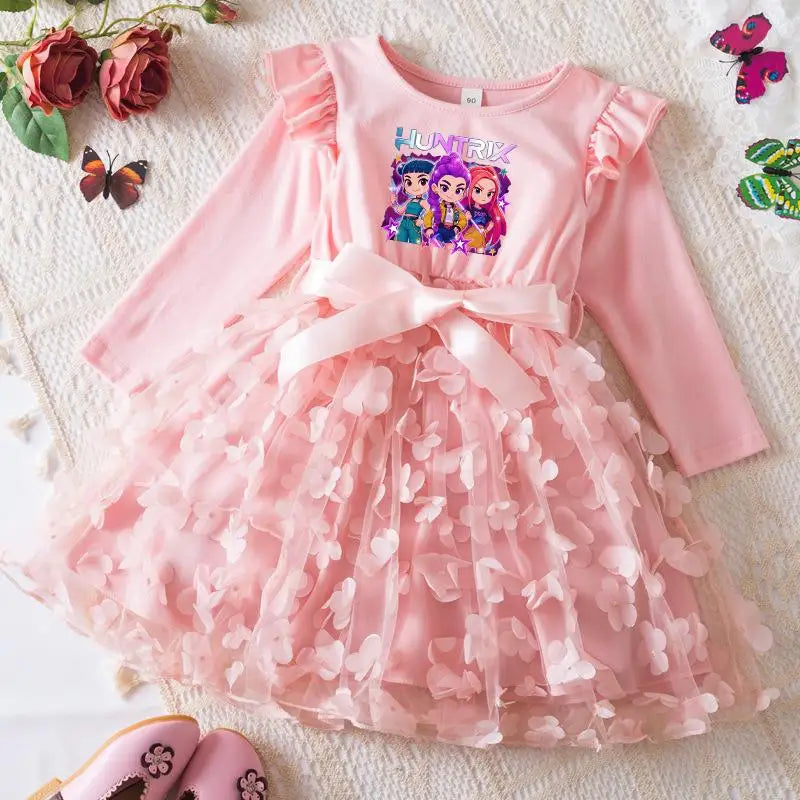 K-Pop Hunters Zoey Mira Rumi Girl Long Sleeve Princess Dress Butterfly Kid Casual Spring Beautiful Birthday Party Dress 2-6Y