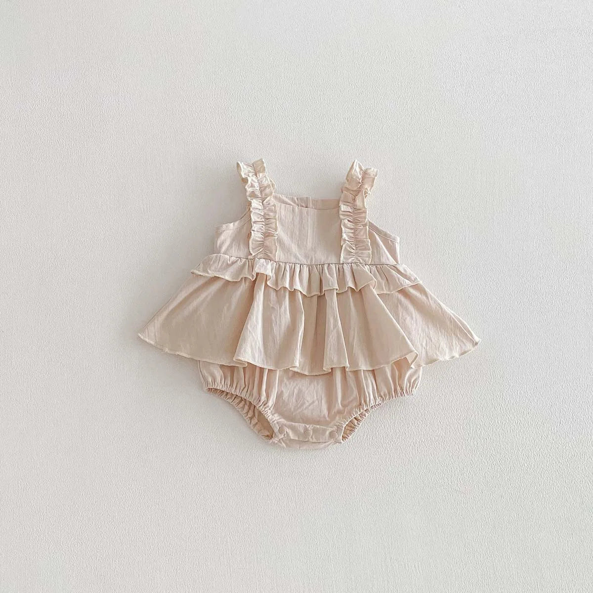 2026 Summer 0-2Y Baby Girl Clothes Mushroom Lace Shoulder Strap Girls Dress Bodysuit Korean Style Pure-color Toddler One-piece