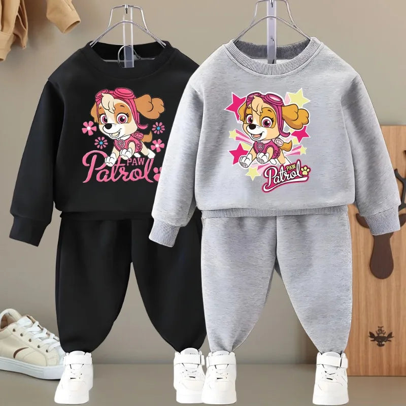 PAW PATROL Cartoon Printed Girls O Neck Hoodies and Long Pant Two Piece Sets Kids Casual Sweatshirts Set Children's Tracksuit
