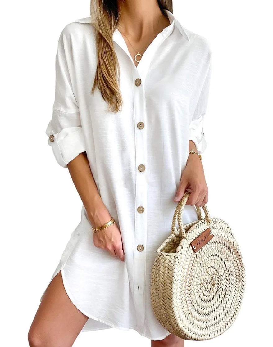 Women's Long Sve Collar Button up irt Dr High Waist Skirt Sle Casual Faion Polyester Fabric Iron Free Summer Dr