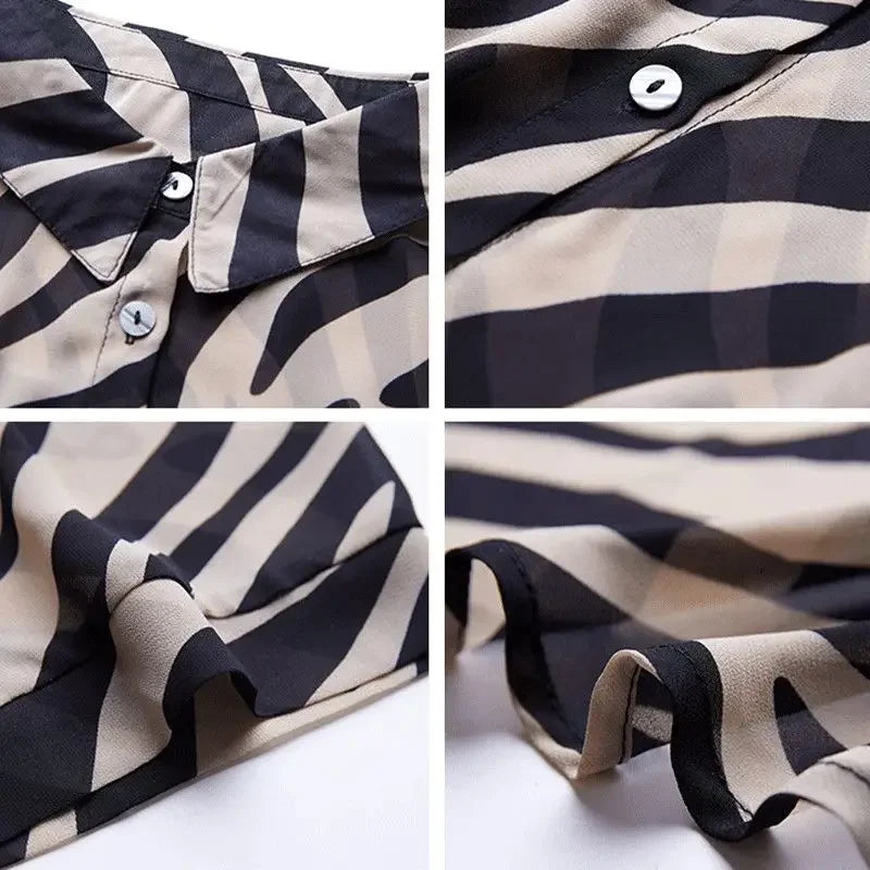 Summer Chiffon Shirt Three-quarters Sleeve Striped Retro Blouse Women Sunwear for Women Zebra Print Loose Shirt Large Size Tops