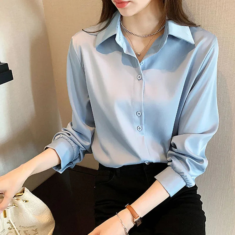 Black Chiffon Shirts For Women Spring NEW Solid Long Sleeve Shirts