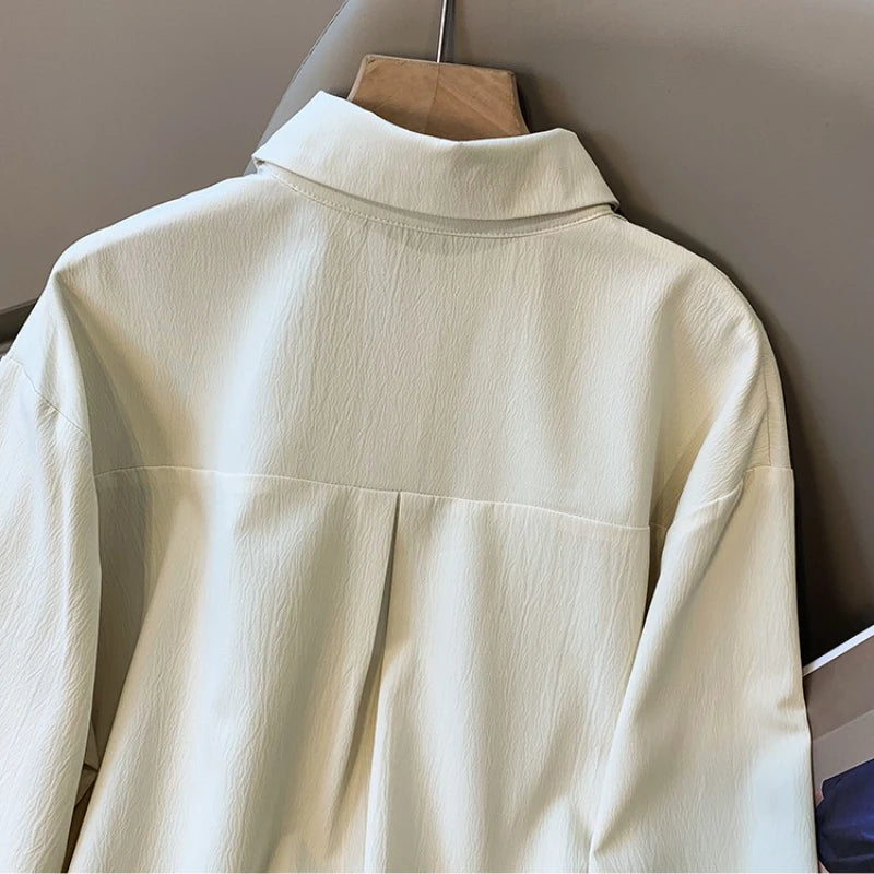 2026 Women's Plus Size Blouse Korean Style Spring Autumn Loose Elegant Casual Mid-length Tops Long Sleeved Waist Cinching Shirts