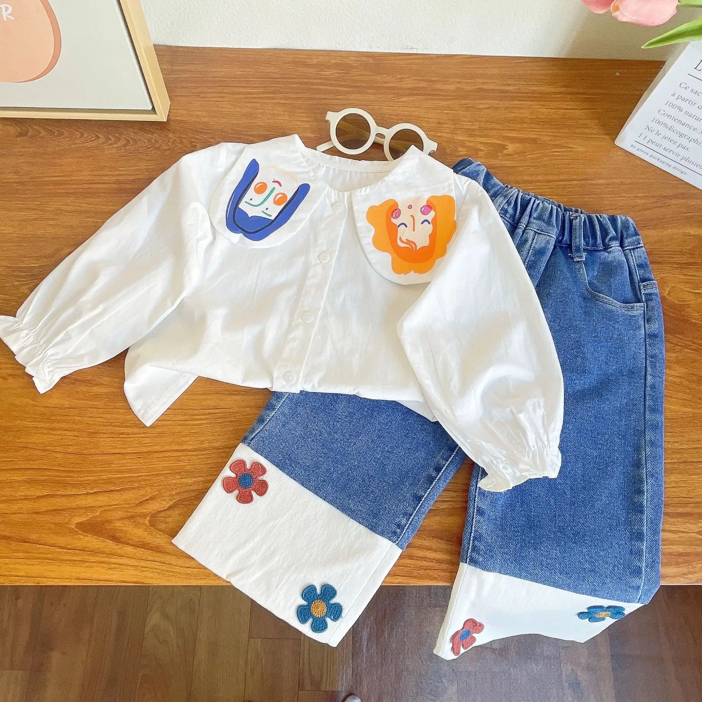 New Girls Clothes Sets Autumn Spring Long Sleeve Shirt+jeans Toddler Girl Clothes Fashion Kids Clothes Girls Suits Children 2pcs