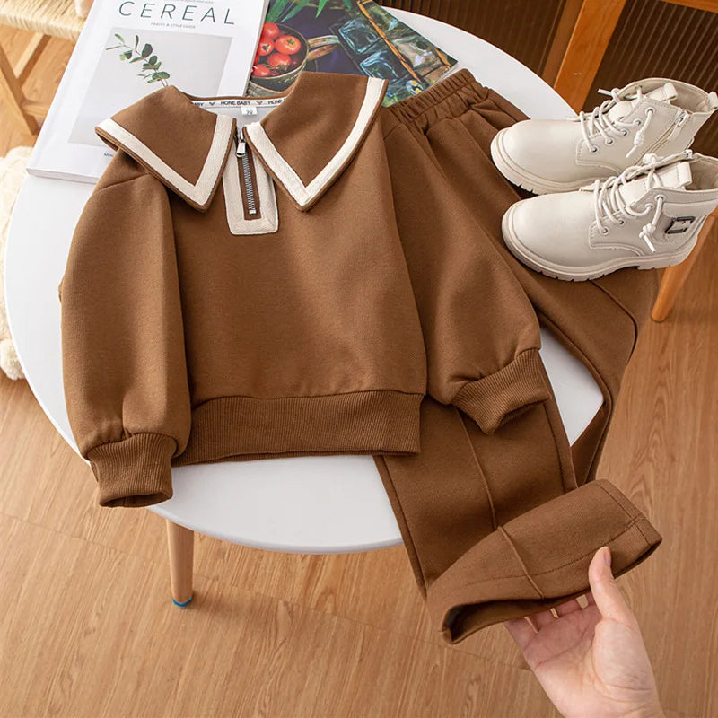 Children's Clothing Sets Lapel Long Sleeve Top + Wide Leg Pants 2 Pcs Sets Kids Boutique Clothes for Girls 3 To 7 Years