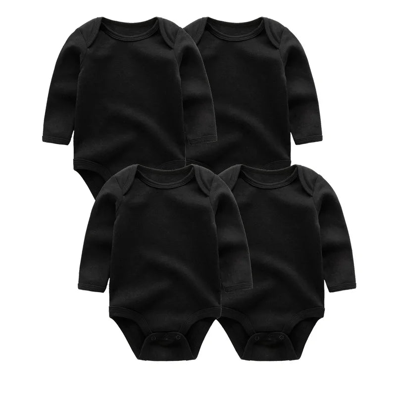 4Pieces Unisex Cotton Baby Girl Clothes New Born Long Sleeve Baby Boy Clothes Sets Print Anmial Bodysuit Solid Color Bebes
