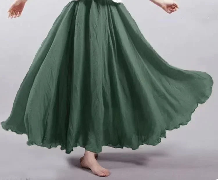 Fashion Solid Cotton Linen Women Skirts Maxi Elegant Harajuku Saia Casual Loose Long Skirt Ladies Clothes Faldas Ropa Mujer