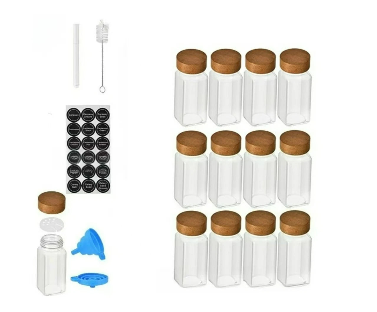 Square Spice Jars with Label with Acacia Wood Lids Dispensing Bottles Glass Sealed Jar  Clear Empty Bottles Seasoning Organizer