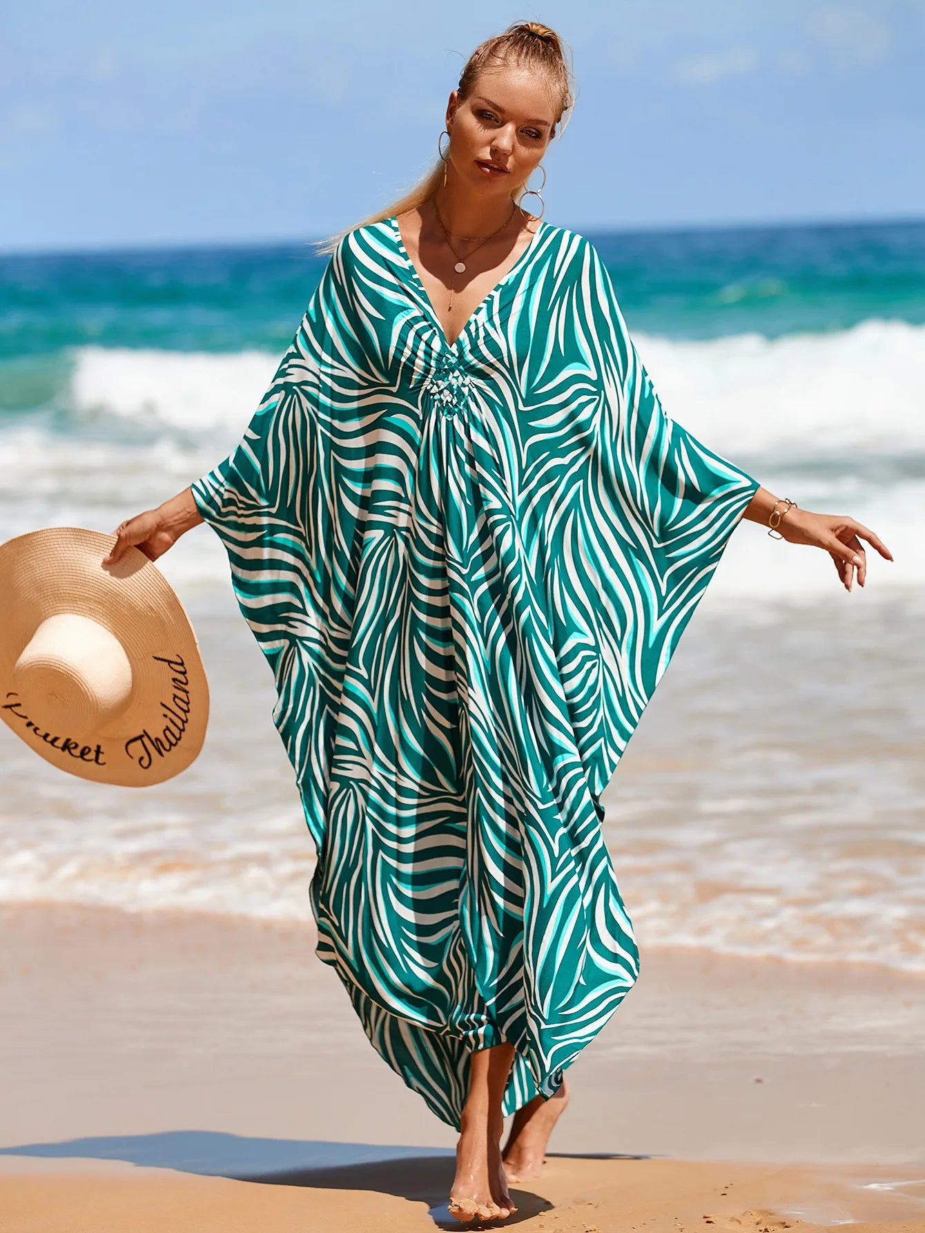 Plus Size Womens Animal Print Kaftan Dresses Caftans Swimwear Coverups Summer Bathing Suit Long Beach Dress