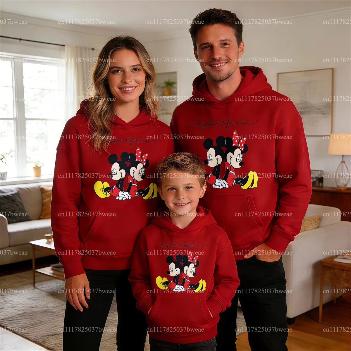 Cartoon Couple Print Family Matching Hoodies Mom Dad Me Parent-child Sweatshirt Together Forever Letter Pullover Family Outfit