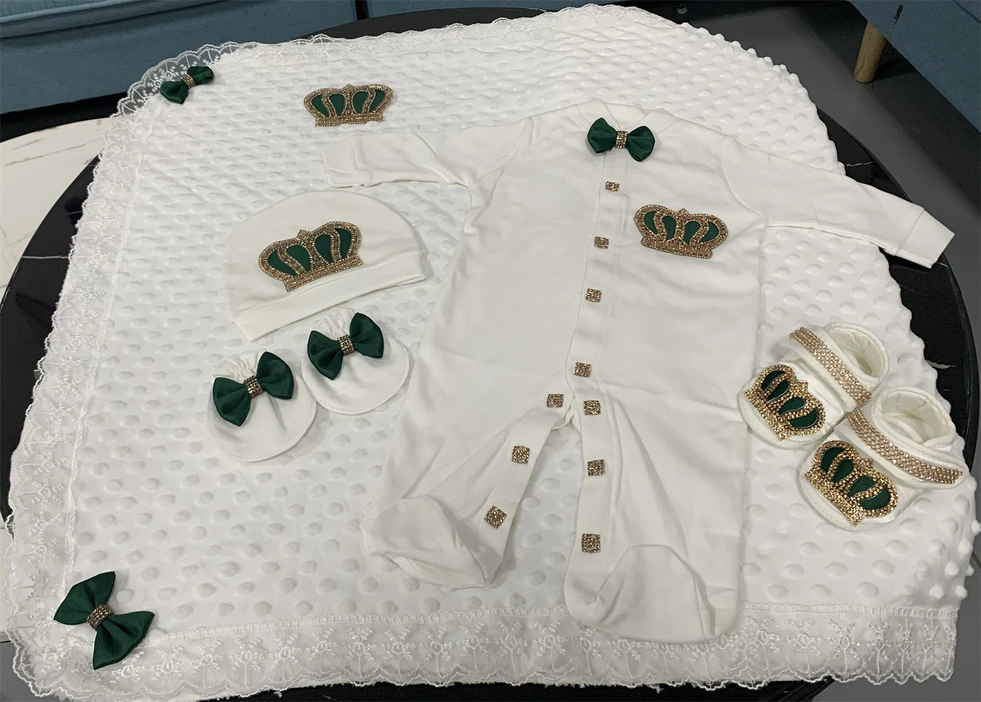 Baby Girl Boy Princess Prince Hospital Exit Newborn Bling Outfits Baby Bottles Gift Set Baby Shower Gift 5pcs Crown Romper