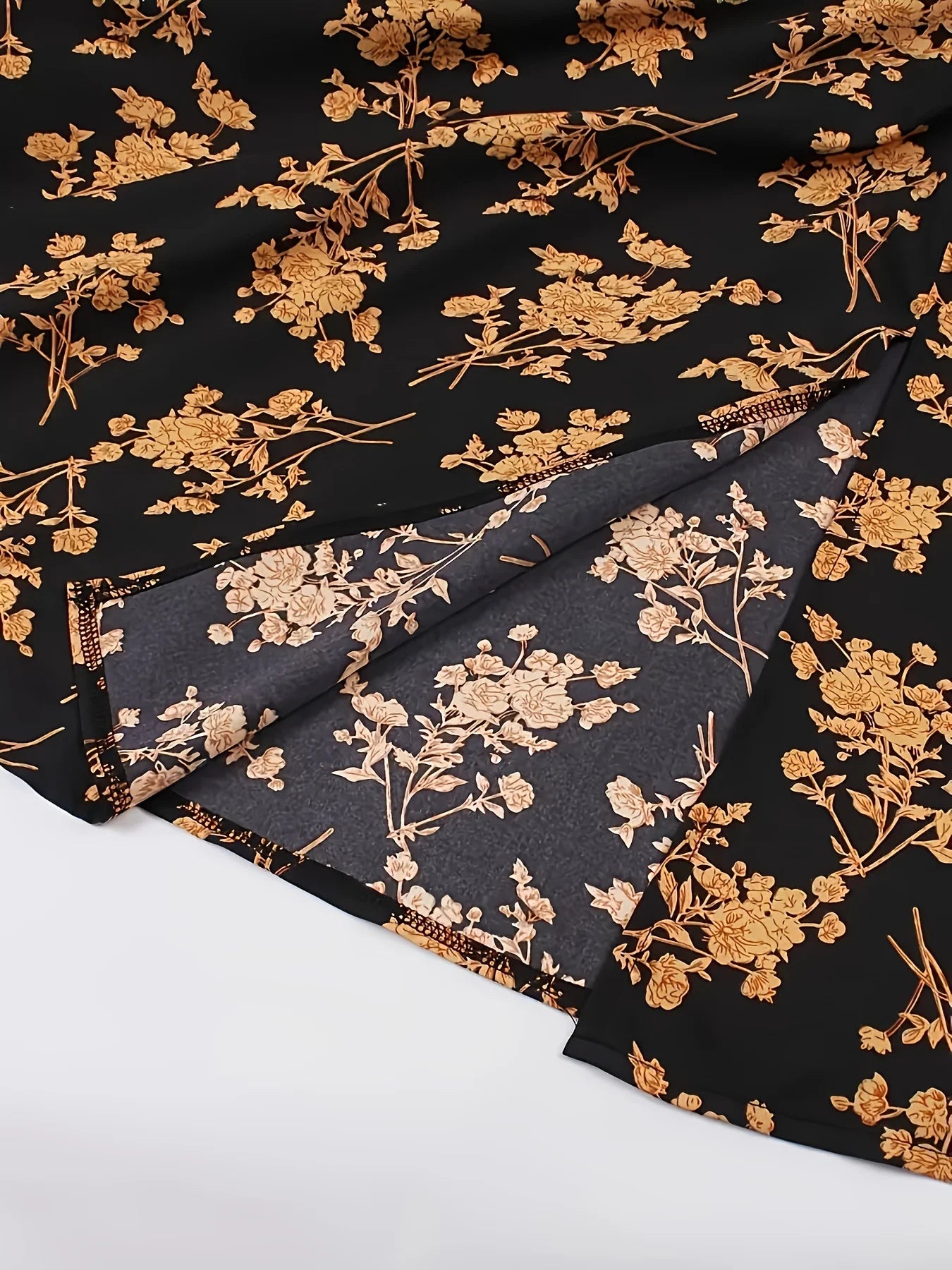 European and American fashion plus size women's new flower print A-line skirt bow tie slit dress