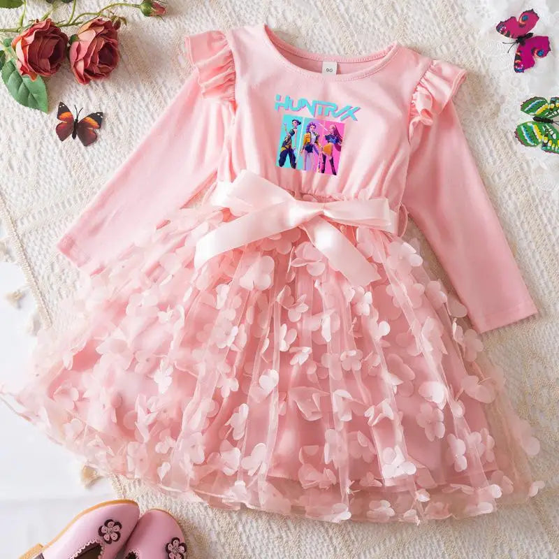 K-Pop Hunters Zoey Mira Rumi Girl Long Sleeve Princess Dress Butterfly Kid Casual Spring Beautiful Birthday Party Dress 2-6Y