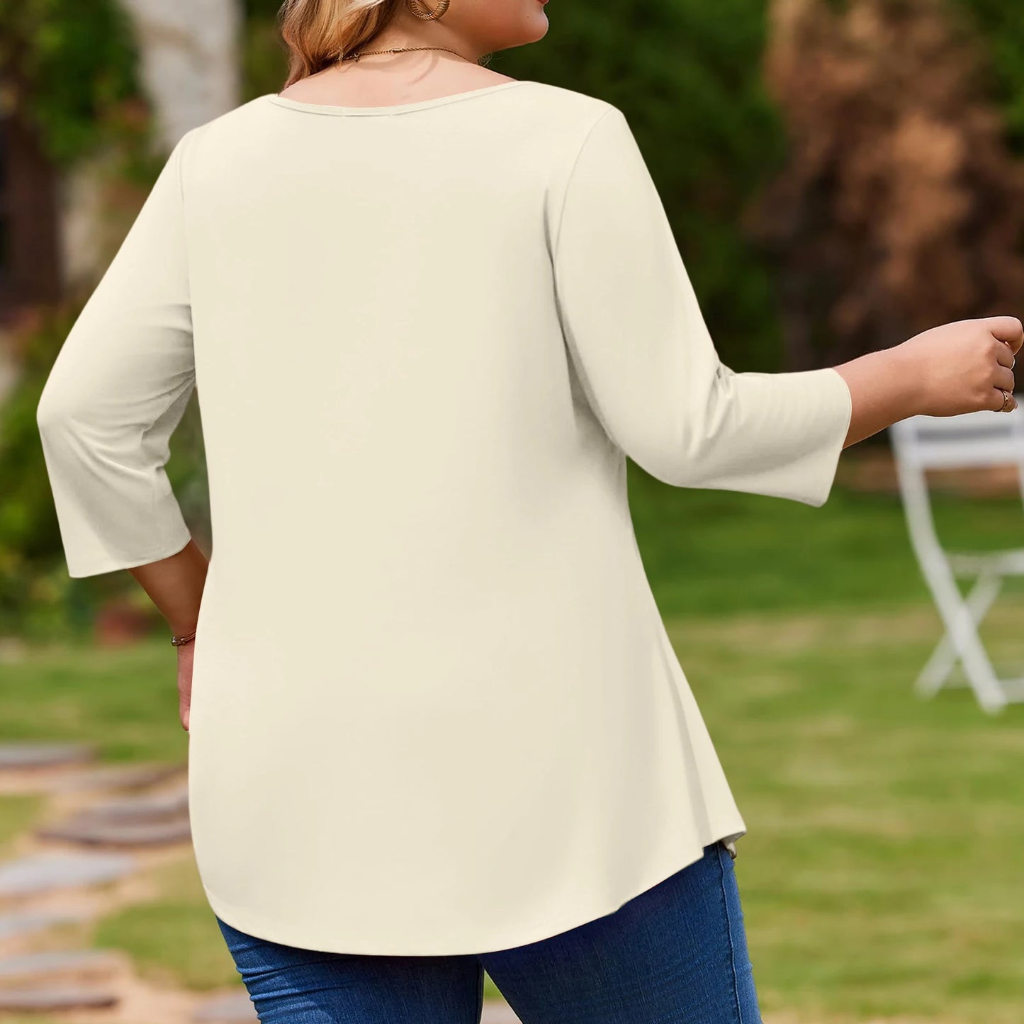 Spring Fall Women's Plus Size Long-sleeved Top, Solid Color Round Neck Curved Hem Loose T-shirt Spring Autumn Casual Top Mujer