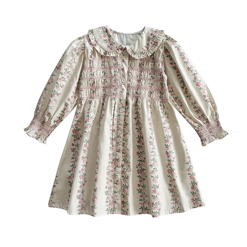 Retro Girls Dress 2025 Autumn New Toddler Kids Girls Cute Print Long-sleeved Sweet Princess Dress