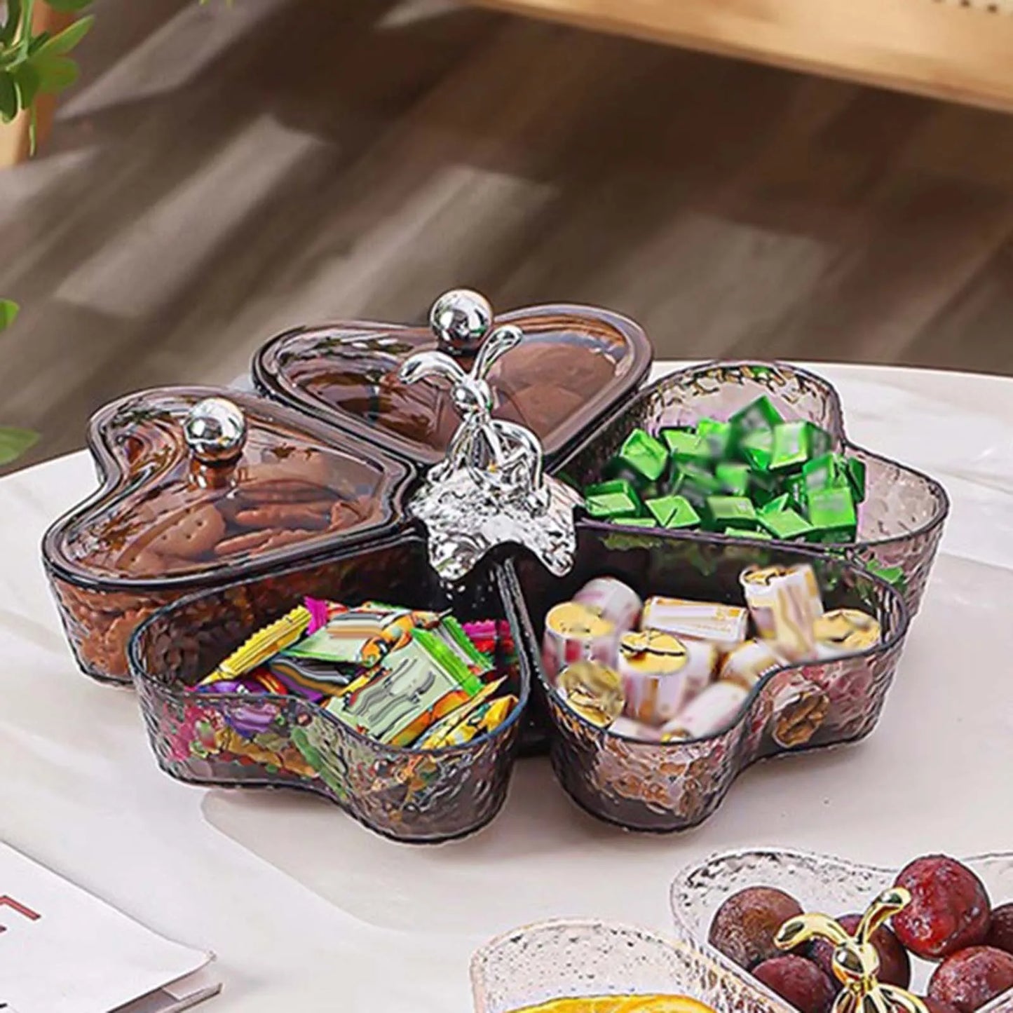 Divided Serving Tray Fruit Plate Organizer Nut Candy Veggie Tray Rotating Snack Platter for Candy Nuts Sweets Fruit Tea Party