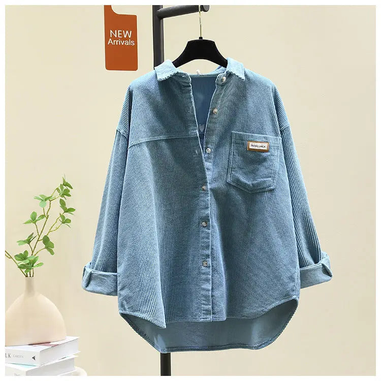 Thickened Corduroy Long Sleeve Women's Shirt Autumn Winter New Style Casual Loose Fashion Korean Version Mid-Length Open Card...