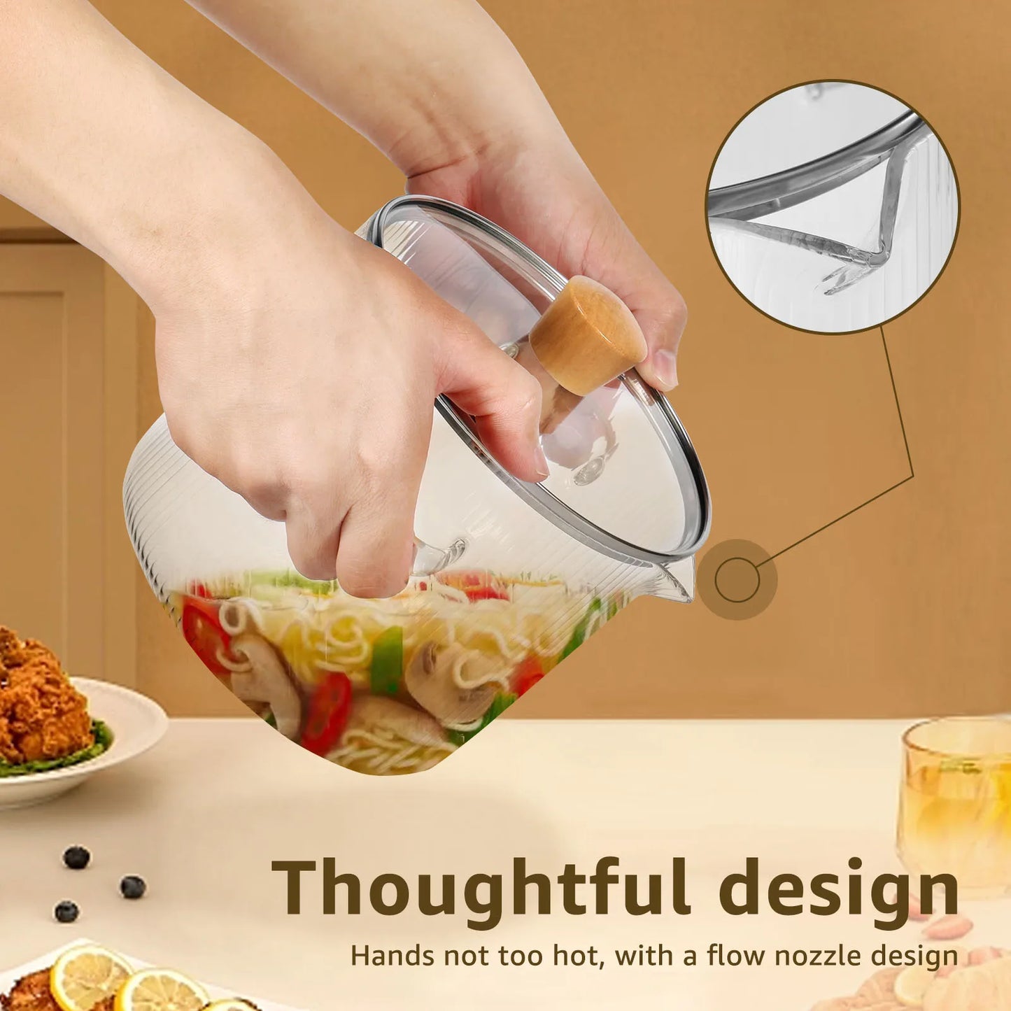 1600ML/2300ML Glass Cooking Pot Transparent Borosilicate Glass Simmer Pot with Lid Multifunctional Stew Pots for Cooking Kitchen