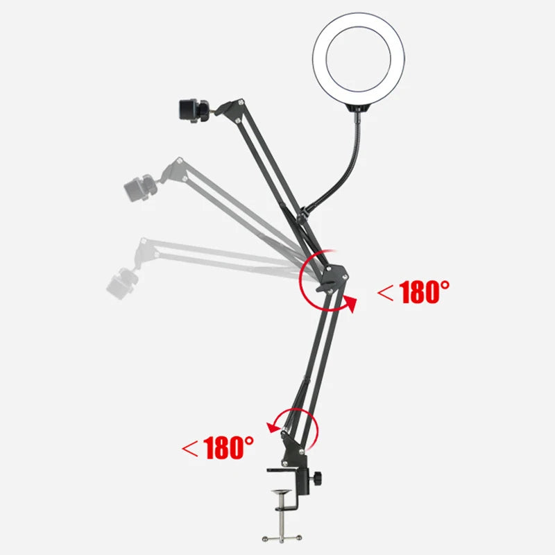 Selfie Ring Light with Mobile Phone Holder Support Table Arm Stand Ringlight for Live Broadcast Rong Ligth for Youtube Streaming
